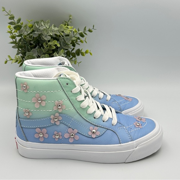 Vans Shoes - Vans Women’s Sandy Liang High Top Blue and Green Leather Boots Sneakers Size 5.5